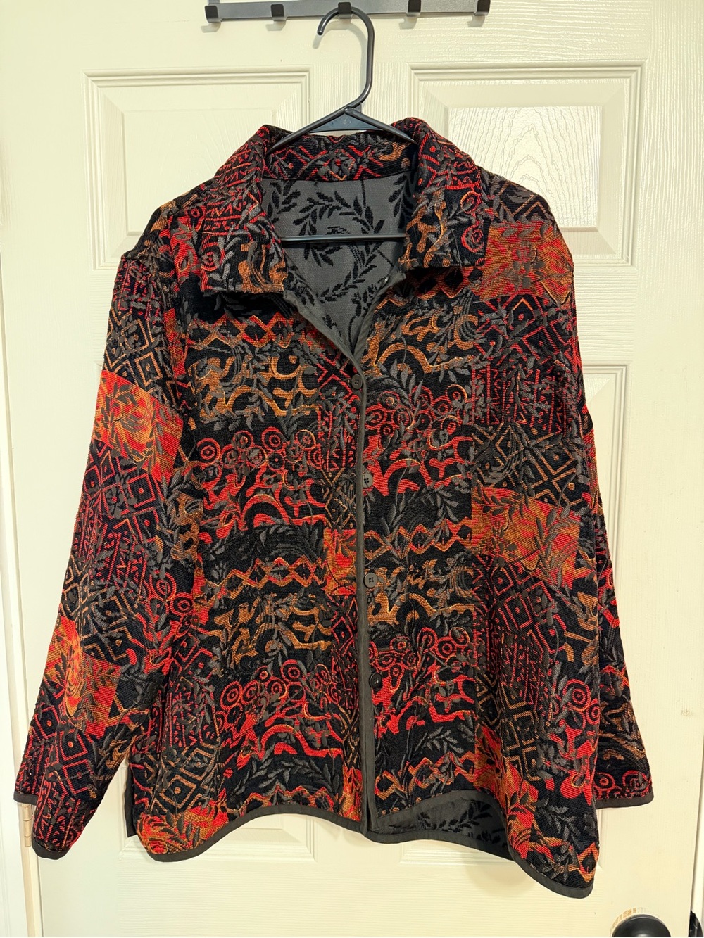Unique Vintage Red Black Brown Embroidered Reversible Jacket Women’s Size L